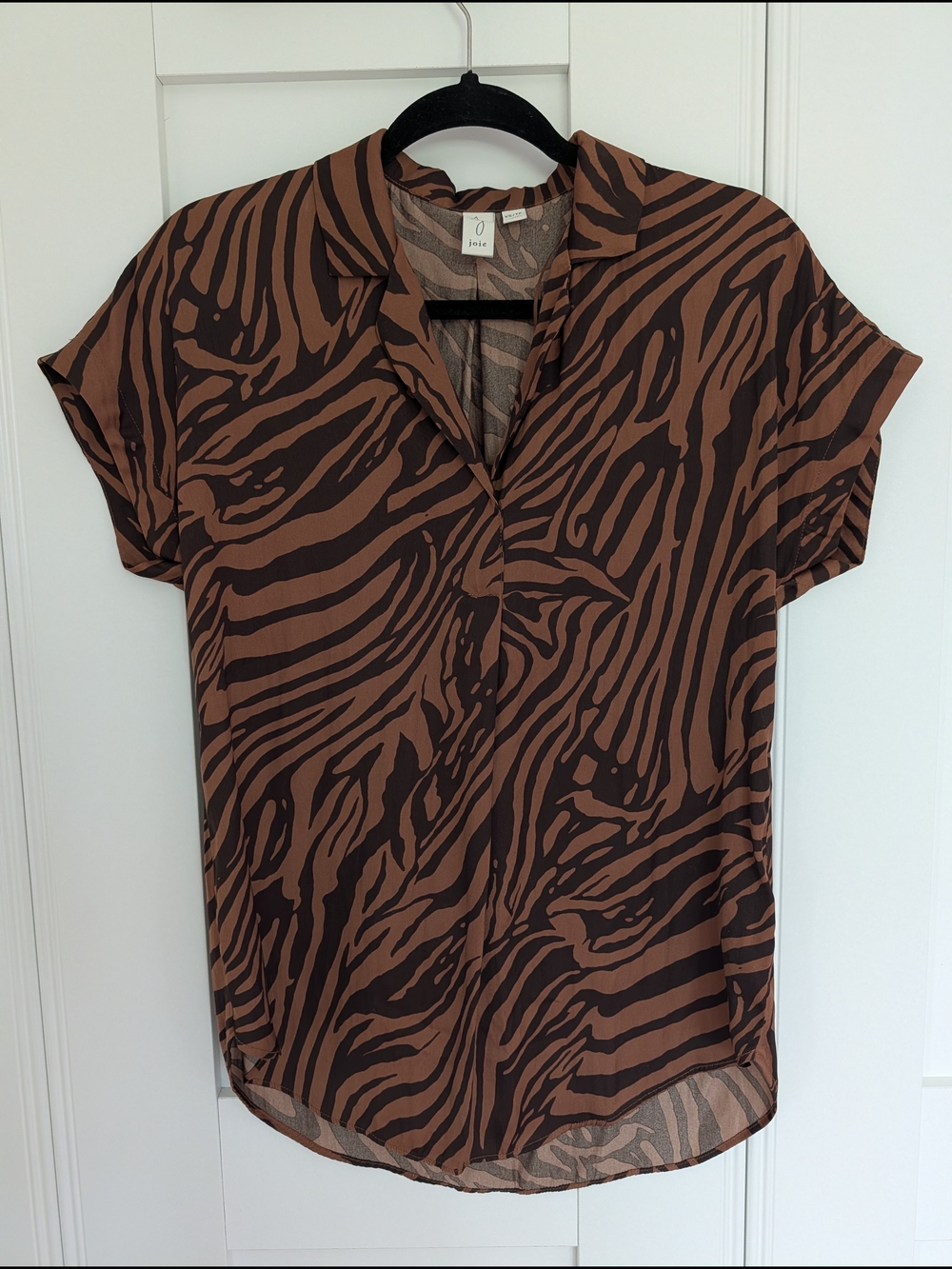 Joie Brown Zebra-Print Short Sleeve Blouse